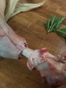 a butchered leg of lamb