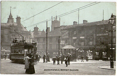 Edwardian-1905-Market-Square-Huddersfield-Postcard